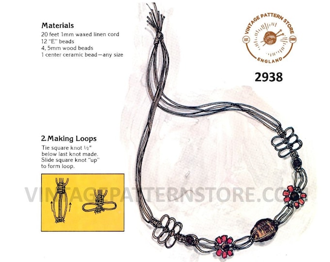 70s vintage beginners easy to make macrame choker necklace jewellery jewelry pdf macramne pattern Instant PDF download 2938