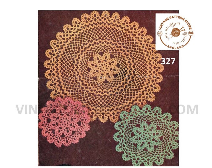 50s vintage circular round large medium and small lacy lace silk doily doilies table mat pdf crochet pattern Instant PDF Download 327
