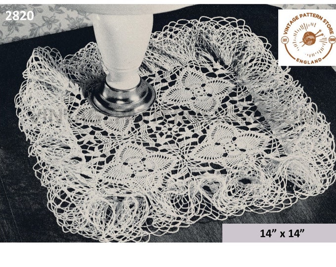 Square doily crochet pattern, Ruffle edge doily crochet patterns, 40s Pineapple lace doily patterns - 14" x 14" - PDF download 2820