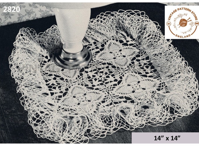 Square doily crochet pattern, Ruffle edge doily crochet patterns, 40s Pineapple lace doily patterns - 14" x 14" - PDF download 2820