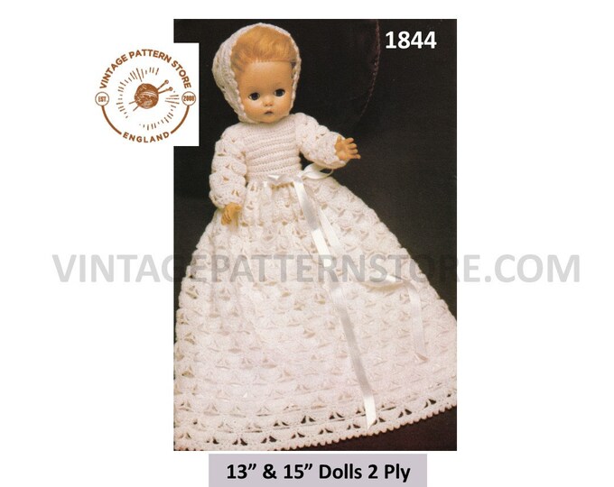 80s vintage 13" 15" 2 ply baby dolls clothes christening dress gown & bonnet pdf knitting pattern Instant PDF download 1844