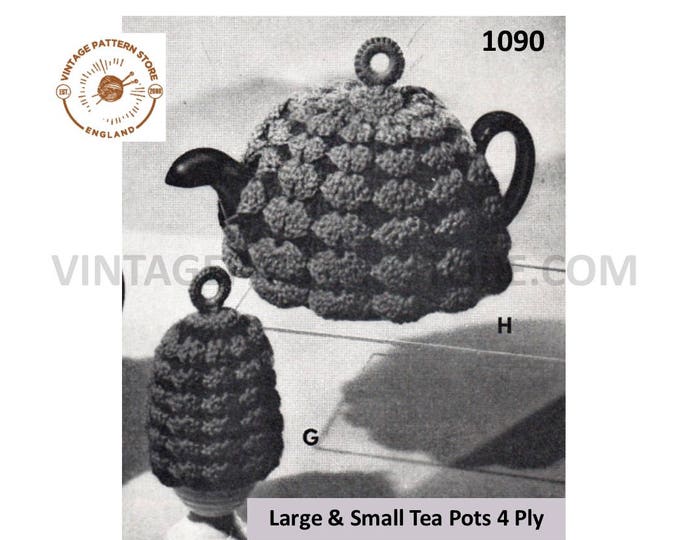 50s vintage 4 ply shell patterned ring topped tea and egg cosy breakfast set pdf crochet pattern Small & Large Tea Pots PDF download 1090