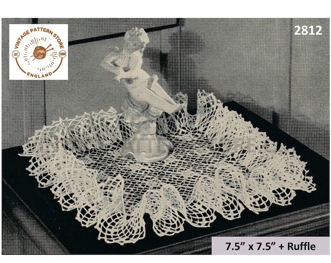 Square ruffle doily crochet pattern, Ruffle edge doily patterns, 40s crochet doily patterns, Vintage doilies - 7.5" x 7.5" PDF download 2812