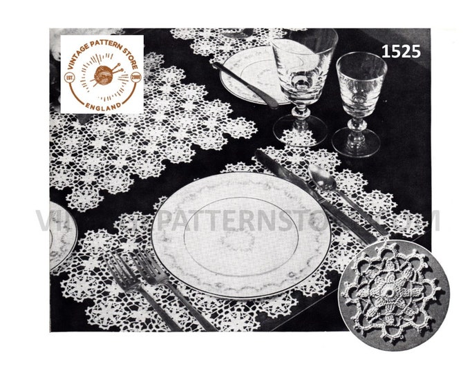 40s vintage crochet lace Christmas snowflake motif rectangular place mat centre piece crochet pattern Instant PDF Download 1525