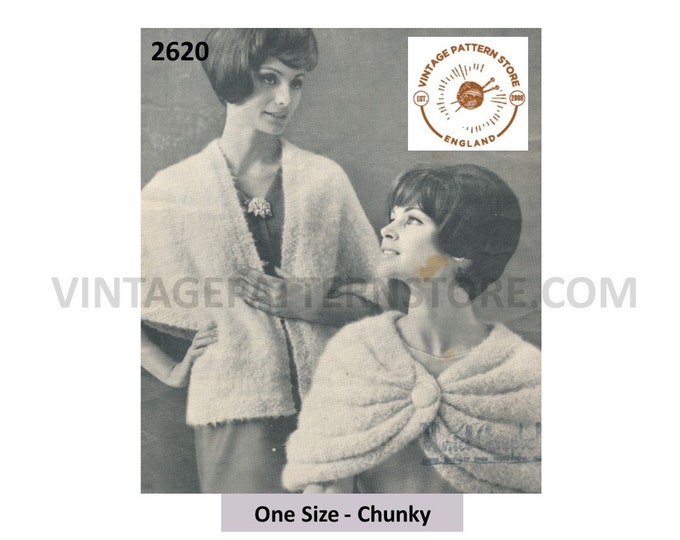 Ladies Womens 50s vintage chunky knit evening shawl stole and cape pdf knitting pattern 32" to 38" chest Instant PDF download 2620