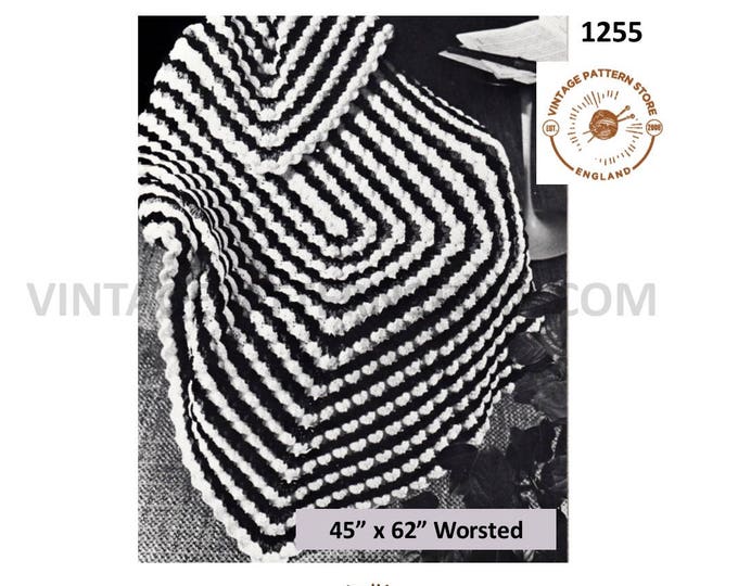 70s afghan throw knitting pattern, Worsted afghan throw patterns, Bobble afghan throw pattern - 45" x 62" PDF download 1255