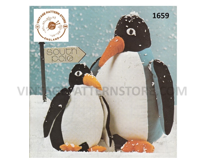 80s vintage cuddly toy penguin and baby pdf sewing pattern Instant PDF download 1659