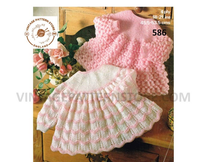 Baby Babies 4 ply contrast yoke lacy lace cable cabled raglan matinee dress angel top pdf knitting pattern 18" to 21" chest PDF Download 586