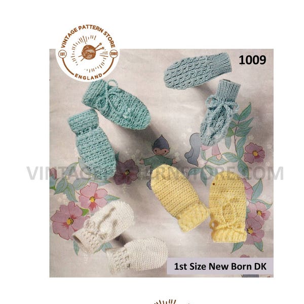 Newborn Baby Babies 60s vintage easy to crochet and cable cabled mittens pdf crochet pattern 4 designs to crochet Instant PDF download 1009