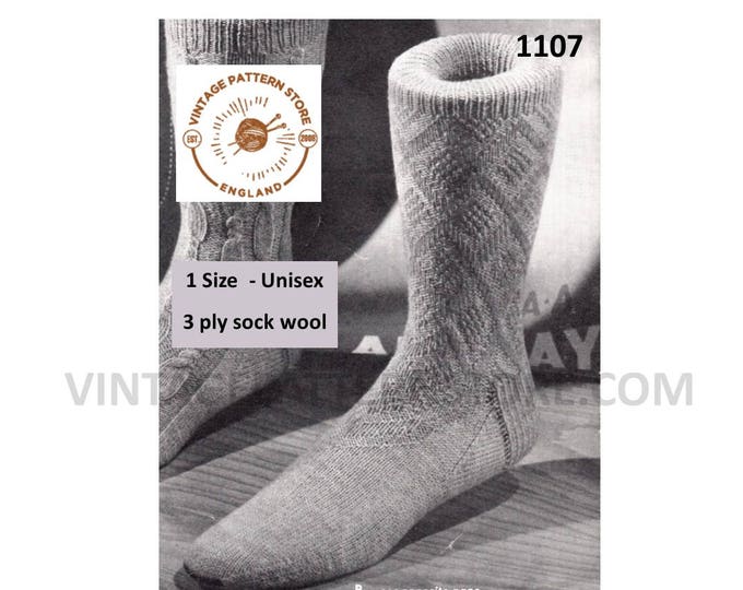 Ladies mens socks knitting pattern, Ladies Womens Mens 50s diamond sock patterns, 3 ply socks pattern - PDF download 1107