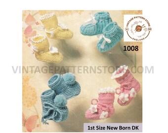 Newborn Baby Babies 60s vintage easy to knit DK booties bootees pdf knitting pattern 4 designs to knit Instant PDF download 1008