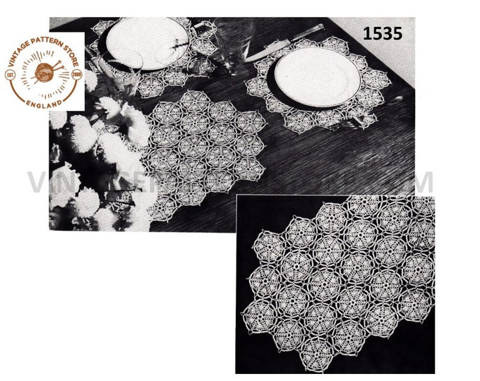 40s vintage Old English lacy lace table runner place mats doily doilies pdf crochet pattern Instant PDF Download 1535