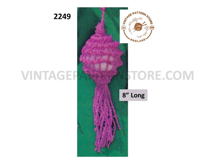 70s vintage easy to make macrame Christmas Holiday bauble cover tree decoration ornament pdf macrame pattern 8" Long PDF download 2249