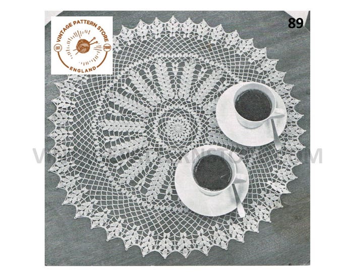 60s vintage circular round lacy lace wheat sheaf doily doilies table mat pdf crochet pattern 21" and 13" diameter Instant PDF Download 89