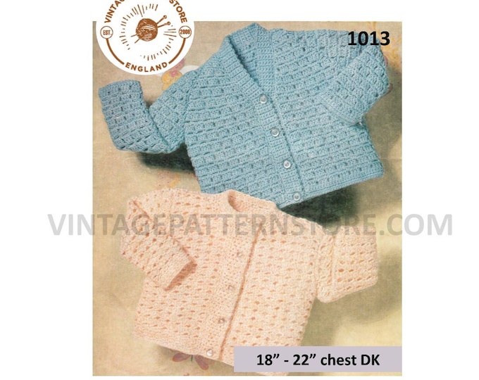 Baby Babies Toddlers 60s vintage V or round neck lacy lace raglan DK cardigan pdf crochet pattern 18" to 22" chest Instant PDF download 1013