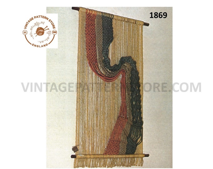 PDF Macrame patterns, Macrame wall hanging patterns, 70s Macrame patterns, Macrame art patterns, Easy macrame hanging - PDF Download 1869