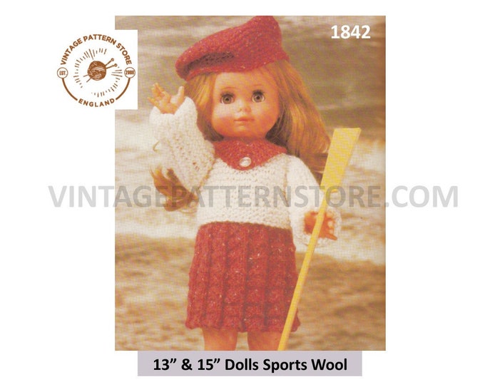 80s vintage 13" 15" 5 ply Dolls Clothes sailors suit sweater skirt and beret pdf knitting pattern Instant PDF download 1842