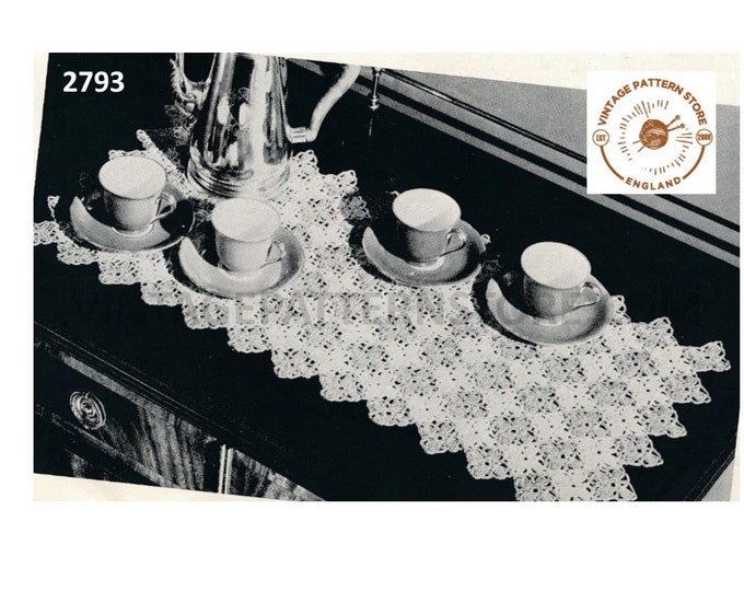 40s vintage rectangular crochet coffee table mat cloth doily doilies pdf crochet pattern 12" by 25" Instant PDF download 2793