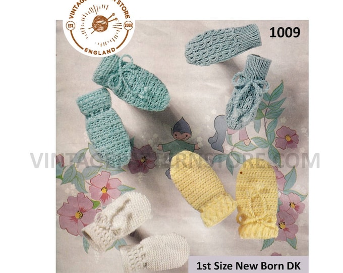 Newborn Baby Babies 60s vintage easy to crochet and cable cabled mittens pdf crochet pattern 4 designs to crochet Instant PDF download 1009