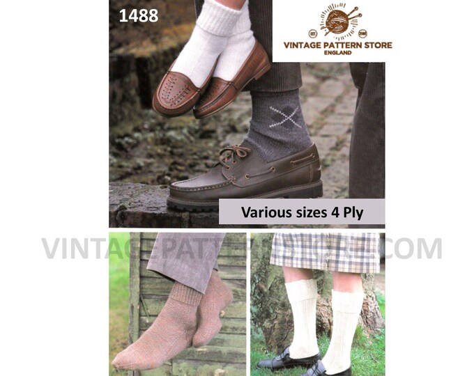 Ladies Womens Mens Boys Girls 90s family 4 ply diamond fair isle ribbed ankle and kilt socks pdf knitting pattern Instant PDF Download 1488