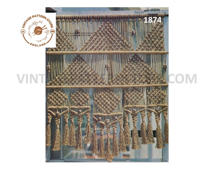 70s vintage easy to make macrame wall hanging pdf macrame pattern 32" by 38" Instant PDF Download 1874