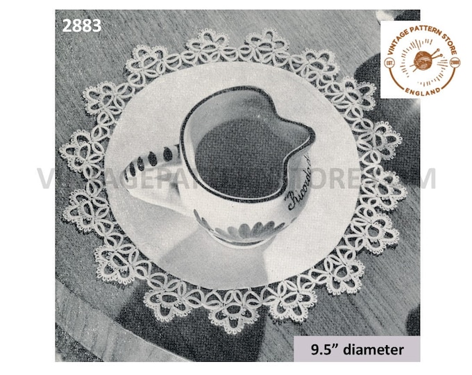 30s vintage circular round tatted lace linen doily doilies table mat edging pdf tatting pattern 9.5" diameter Instant PDF Download 2883