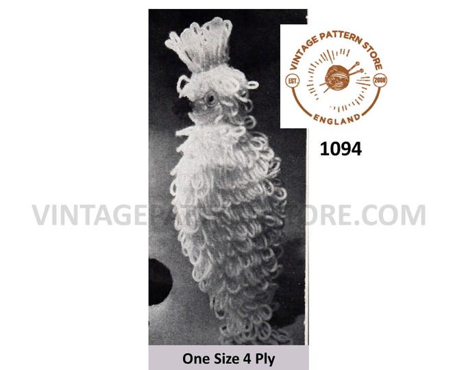 50s vintage NOT a tea cosy cockatoo bird hot tea pot handle holder pdf knitting pattern One standard size Instant PDF download 1094