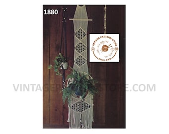 70s Plant Hanger Macrame Pattern, Vintage Beaded Diamond Design (PDF Pattern)