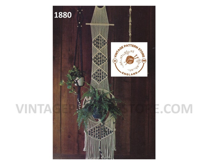 70s vintage easy to make macrame plant hanger pdf macrame pattern 70s vintage retro indoor garden gardening Instant PDF download 1880