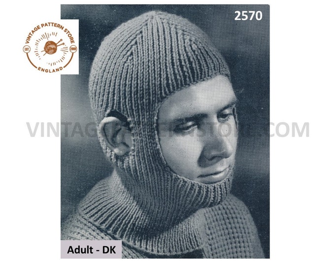 Mens Mans 40s vintage WWII World War 2 RAF airman airforce pilots balaclava helmet pdf knitting pattern one size Instant PDF download 2570