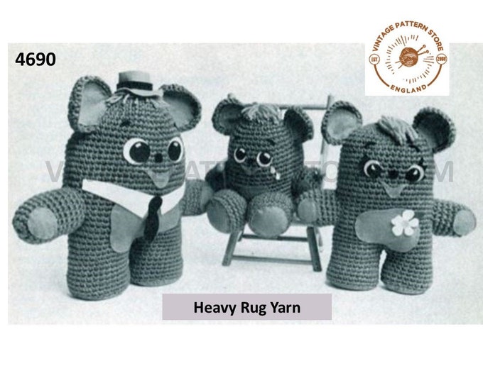 50s vintage retro Amigurumi toy teddy bear pdf crochet pattern size unstated on pattern Instant PDF Download 4690