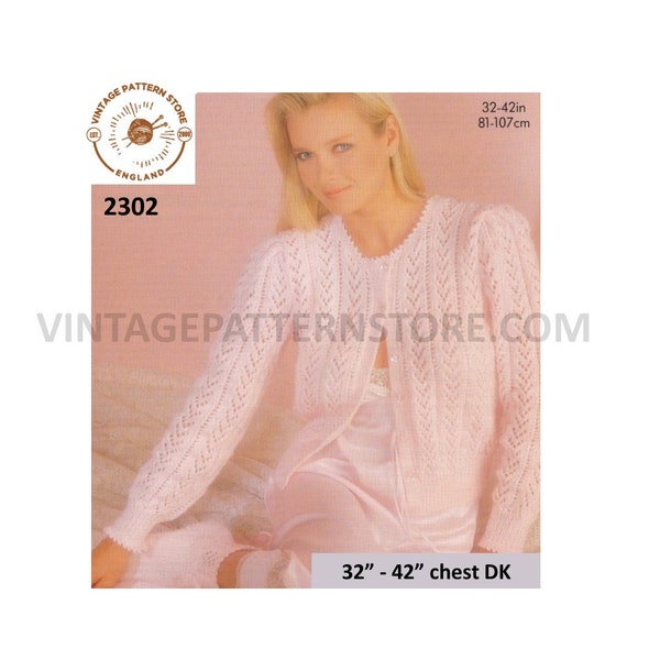 Ladies Womens 80s vintage round neck lacy picot DK raglan bed jacket pdf knitting pattern 32" to 42" chest Instant PDF download 2302