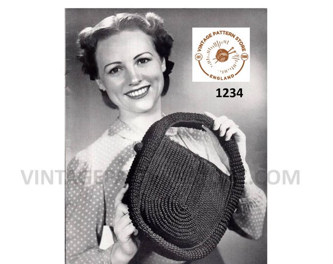 Ladies Womens 30s vintage tubular edge hand bag purse pdf crochet pattern One Size Instant PDF Download 1234