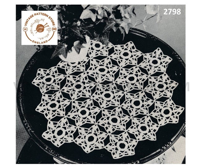 40s vintage easy to crochet hexagon lace lacy floral motif doily doilies table mat pdf crochet pattern 10.5" diameter Instant download 2798