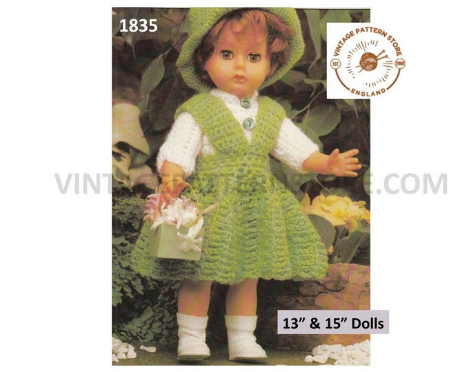 80s vintage 13" 15" Dolls Clothes skirt cardigan hat and panties knickers pdf knitting pattern Instant PDF download 1835