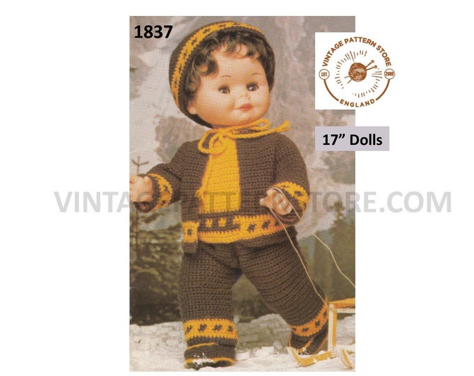 80s vintage 17" Dolls Clothes jacket coat trousers hat and boots pdf knitting pattern Instant PDF download 1837