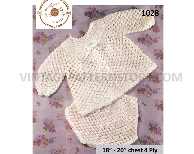 Baby Babies 70s vintage 4 ply picot round neck lacy lace angel top and pilch pants shorts pdf crochet pattern 18" to 20" chest Download 1028