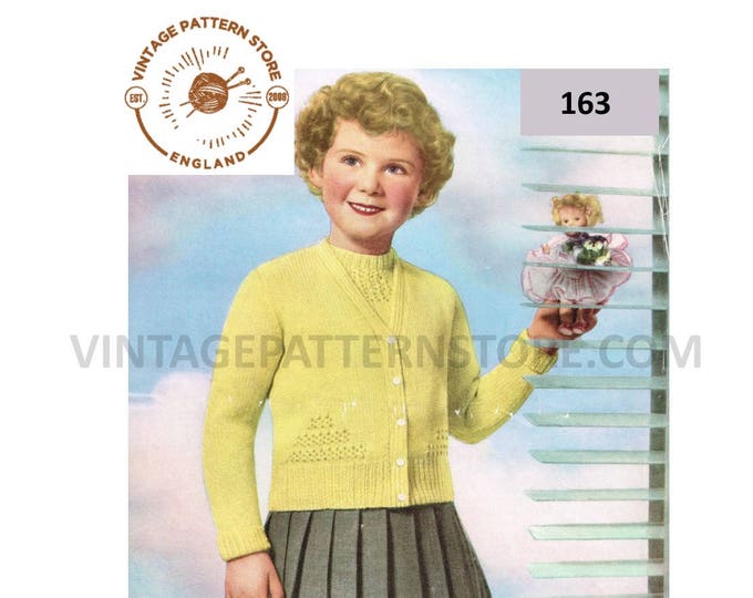 Girls 50s DK V neck lace panel raglan cardigan & lacy yoke round neck sweater jumper twin set pdf knitting pattern 24" to 27" Download 163