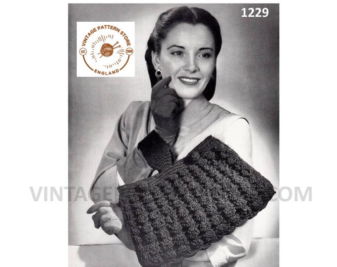 Ladies Womens 30s vintage large evening clutch wrist bag purse pdf crochet pattern Instant PDF download 1229