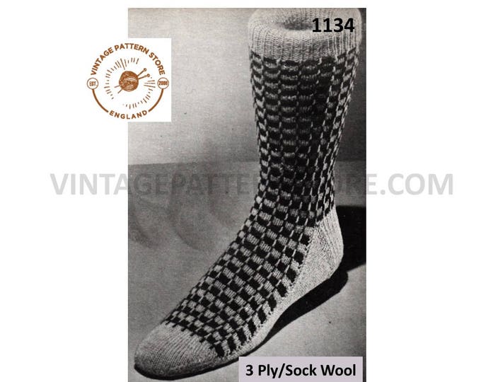 Mens Mans 50s vintage retro 3 ply fair isle socks pdf knitting pattern Instant PDF download 1134