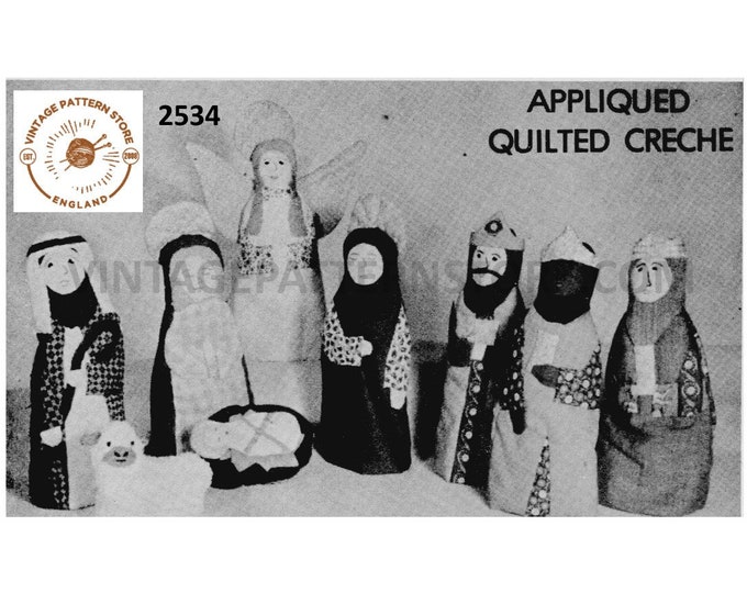 70s vintage Appliqued quilted Christmas Nativity scene decoration ornament pdf quilting pattern Instant PDF download 2534