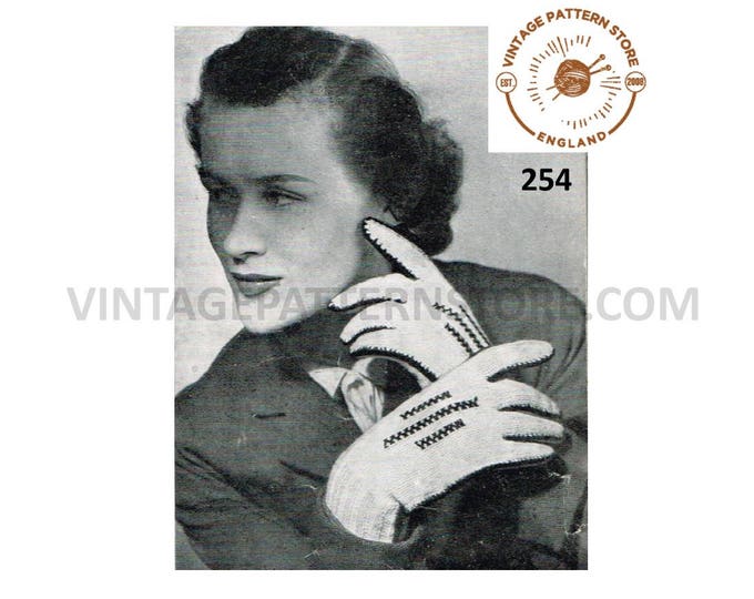 Ladies Womens 30s vintage retro 3 ply Parisian gloves pdf knitting pattern 6.5" palm size Instant PDF Download 254