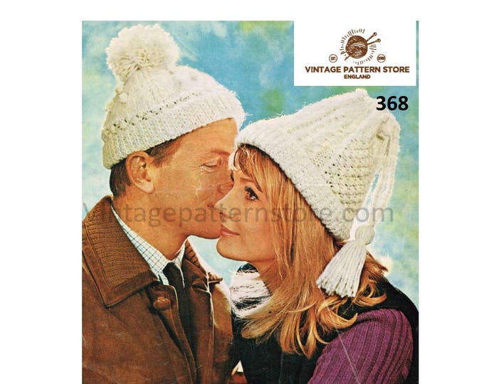Ladies Mens 80s vintage Scottish cabled cable and texture bobble and tassel aran hat pdf knitting pattern adult size Instant Download 368