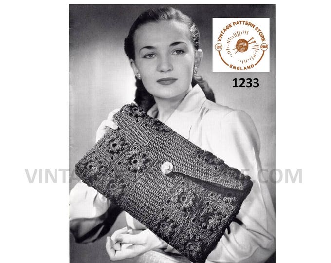 Ladies Womens 30s vintage large evening clutch bag purse pdf crochet pattern Instant PDF download 1233