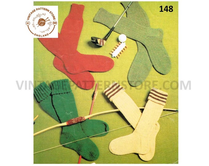 Boys Mens 70s vintage 4 ply and DK stockings and socks pdf knitting pattern 7.5" to 11.5"  foot length Instant PDF Download 148