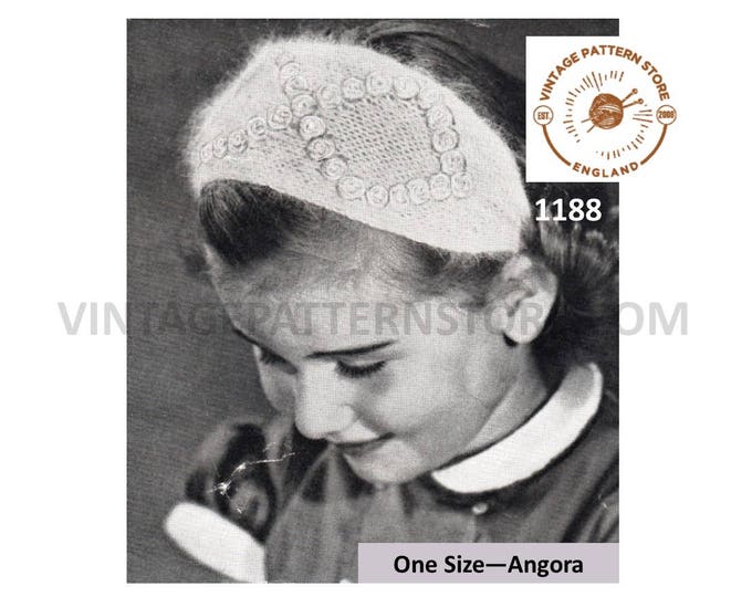 Girls 50s vintage cable cabled angora headband hat pdf knitting pattern One Size child Instant PDF download 1188