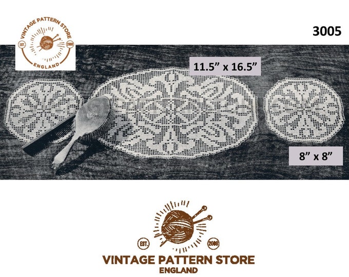 50s vintage oval and circular round lacy lace doily doilies cheval dressing table set pdf crochet pattern Instant PDF Download 3005