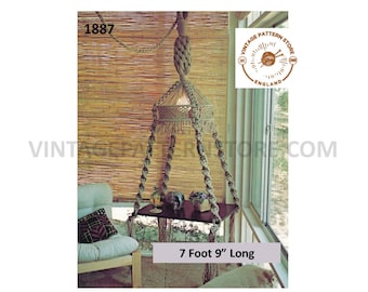 70s Vintage overhead light macrame suspension coffee table pdf macrame pattern 7 foot 9" Long Instant PDF download 1887