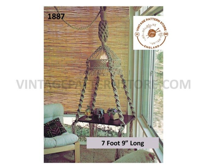 70s Vintage overhead light macrame suspension coffee table pdf macrame pattern 7 foot 9" Long Instant PDF download 1887