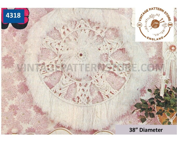 70s vintage circular round macrame wall hanging pdf macrame pattern 38" diameter Instant PDF Download 4318